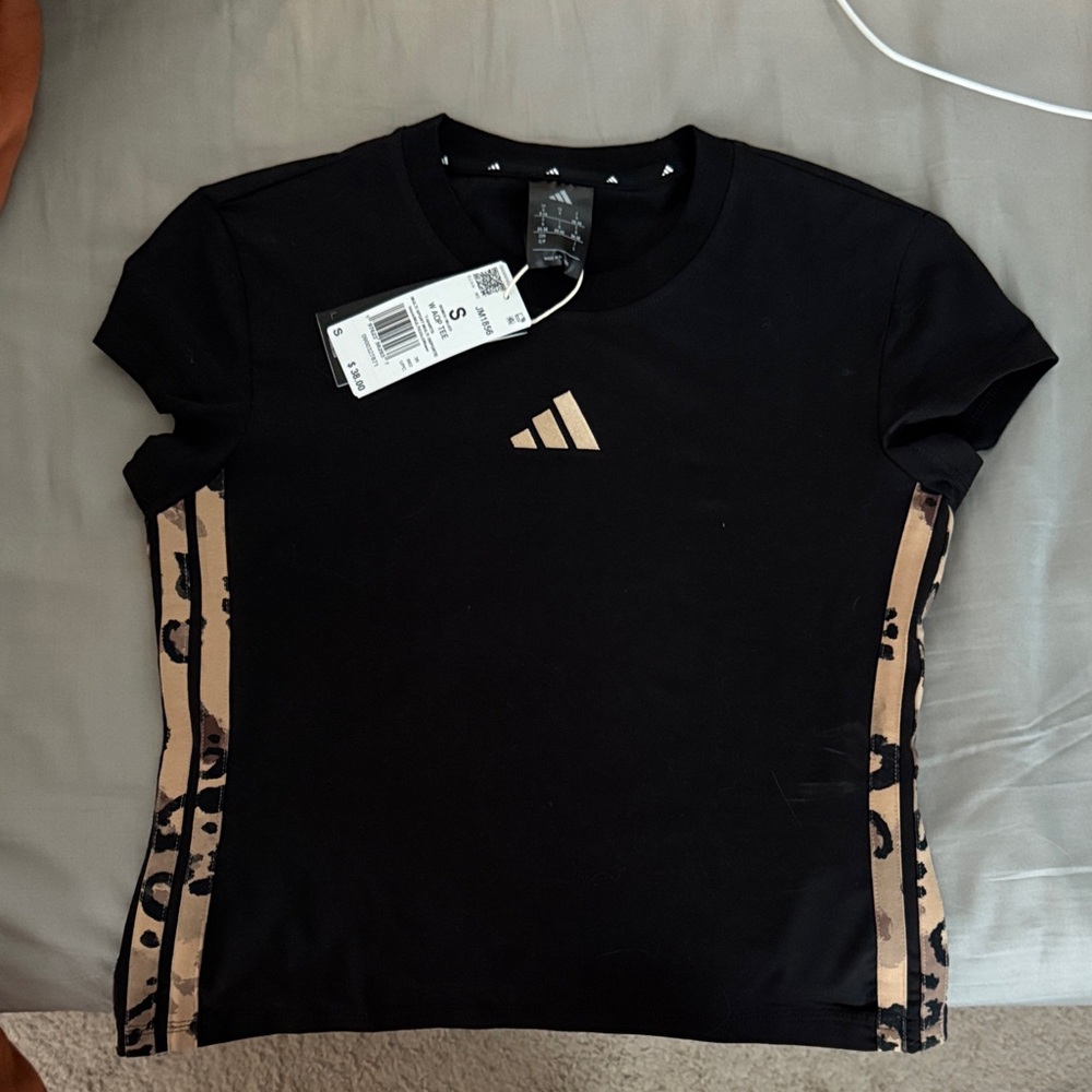 Adidas Women’s Black Tee with Tan Animal Print